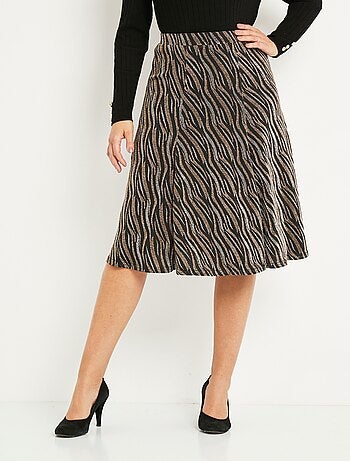 Jupe évasée mi longue maille brilante jacquard