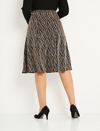 Jupe évasée mi longue maille brilante jacquard