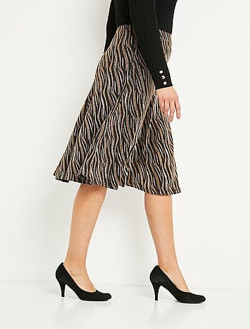 Jupe évasée mi longue maille brilante jacquard
