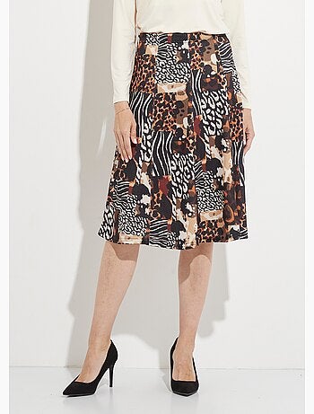 Jupe évasée mi longue motif animalier maille chaude - Afibel