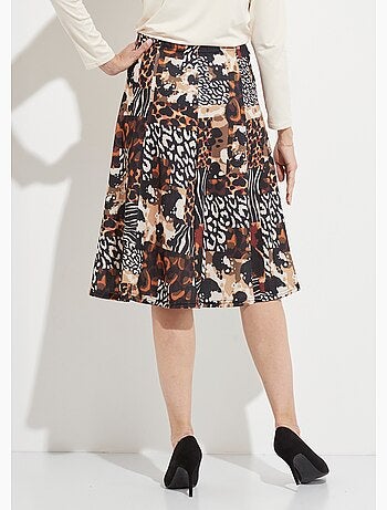 Jupe évasée mi longue motif animalier maille chaude - Afibel