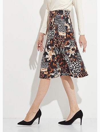 Jupe évasée mi longue motif animalier maille chaude - Afibel