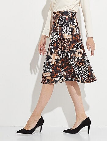 Jupe évasée mi longue motif animalier maille chaude