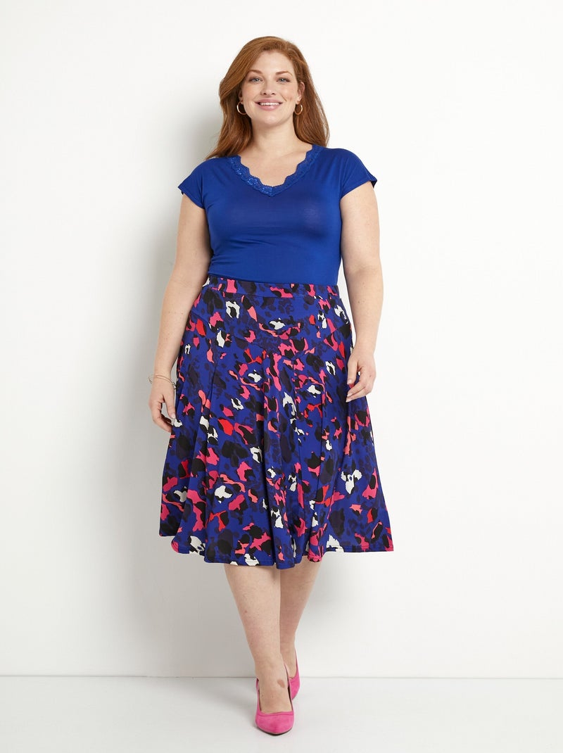 Jupe évasée mi-longue motif léopard - Afibel Bleu Rose - Kiabi