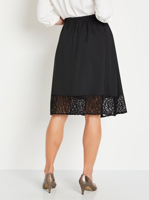 Jupe évasée mi longue unie avec dentelle - Kiabi