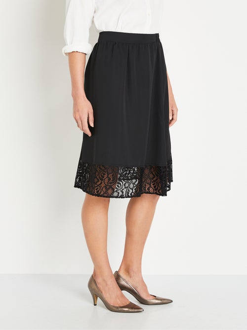 Jupe évasée mi longue unie avec dentelle - Kiabi