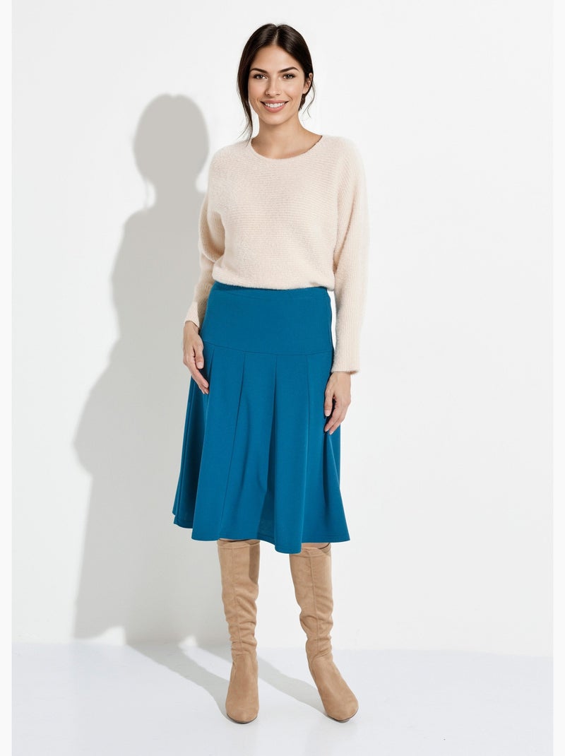 Jupe évasée mi longue unie taille élastiquée - Afibel Bleu canard - Kiabi