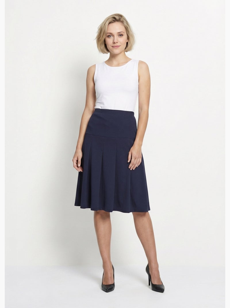 Jupe évasée mi longue unie taille élastiquée - afibel Bleu marine - Kiabi