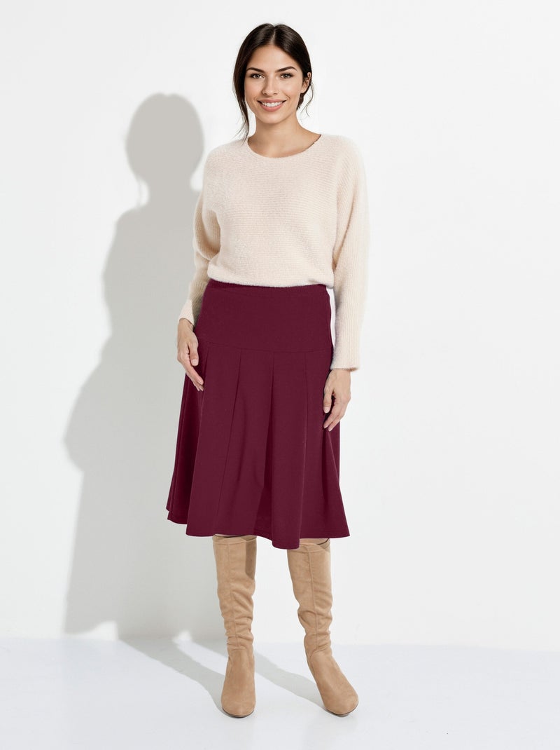 Jupe évasée mi longue unie taille élastiquée - Afibel Bordeaux - Kiabi