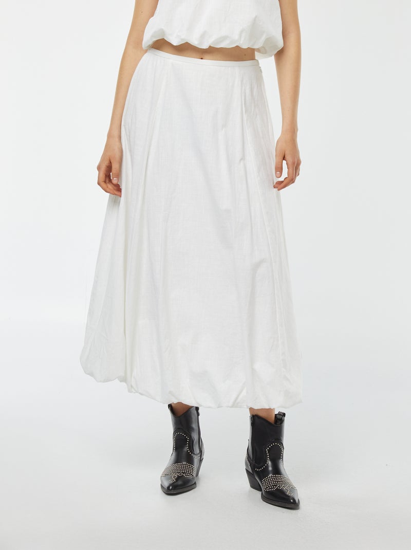 Jupe Femme Blanche à Pois Noirs, Taille 30 Pouces, évasée Midi, Polyester élasthanne