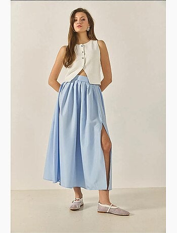Jupe évasée taille haute fendue lucci