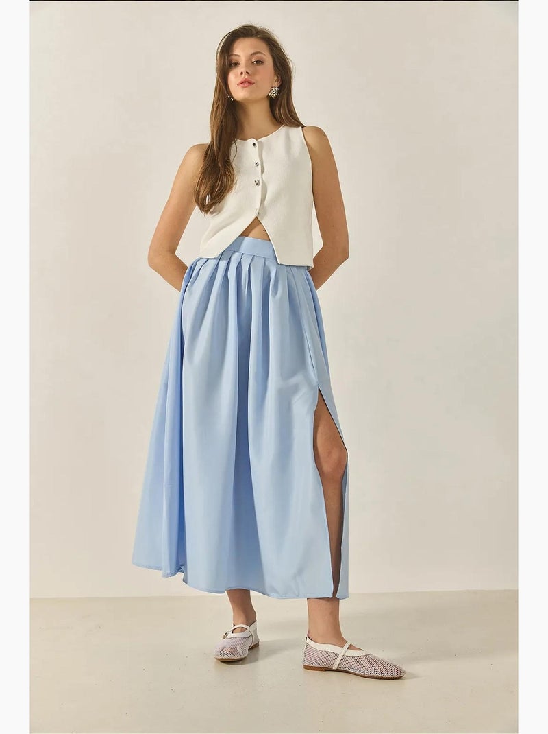 Jupe évasée taille haute fendue lucci Bleu ciel - Kiabi