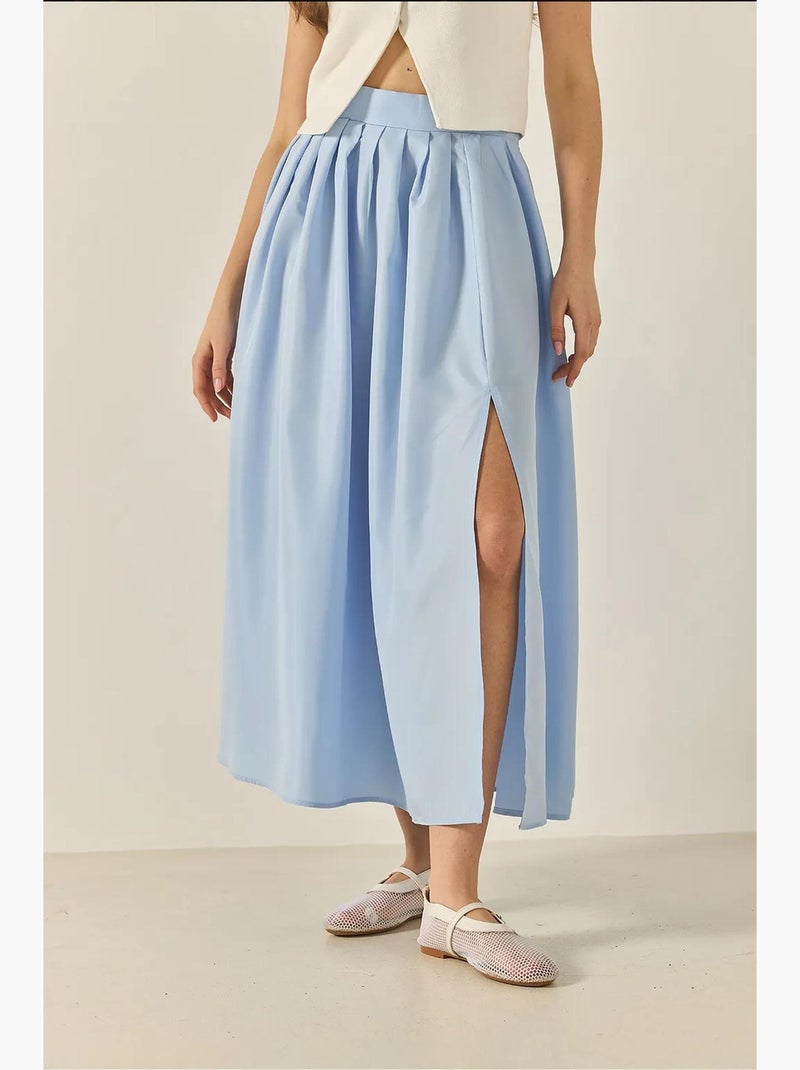 Jupe évasée taille haute fendue lucci Bleu ciel - Kiabi