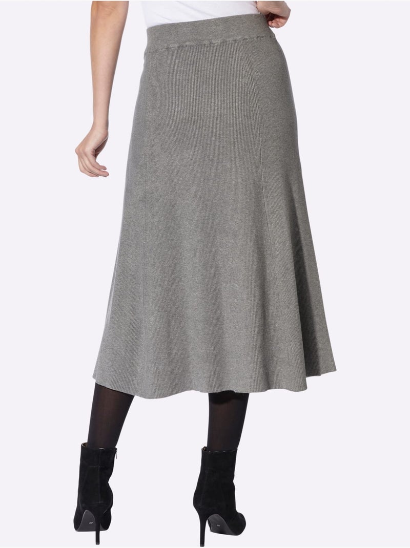 Jupe évasée tricot côtelé - taille standard - helline Gris chiné - Kiabi