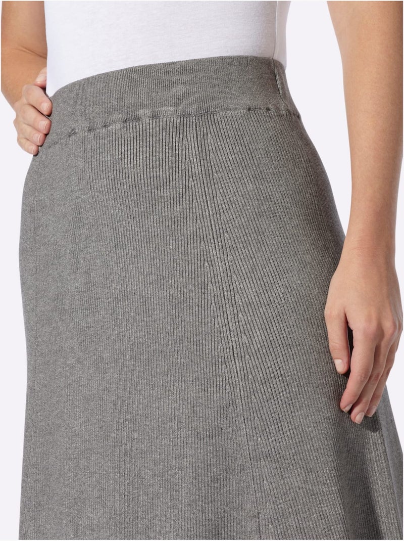 Jupe évasée tricot côtelé - taille standard - helline Gris chiné - Kiabi