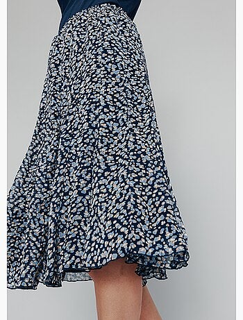 Jupe évasée voile imprimé mi longue - Afibel