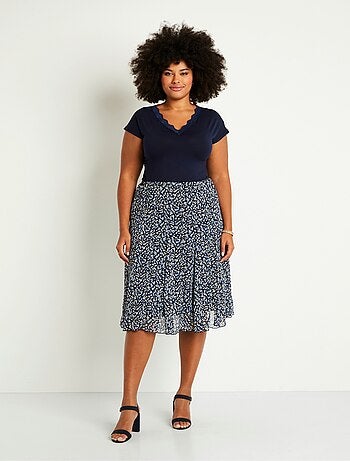 Jupe évasée voile imprimé mi longue