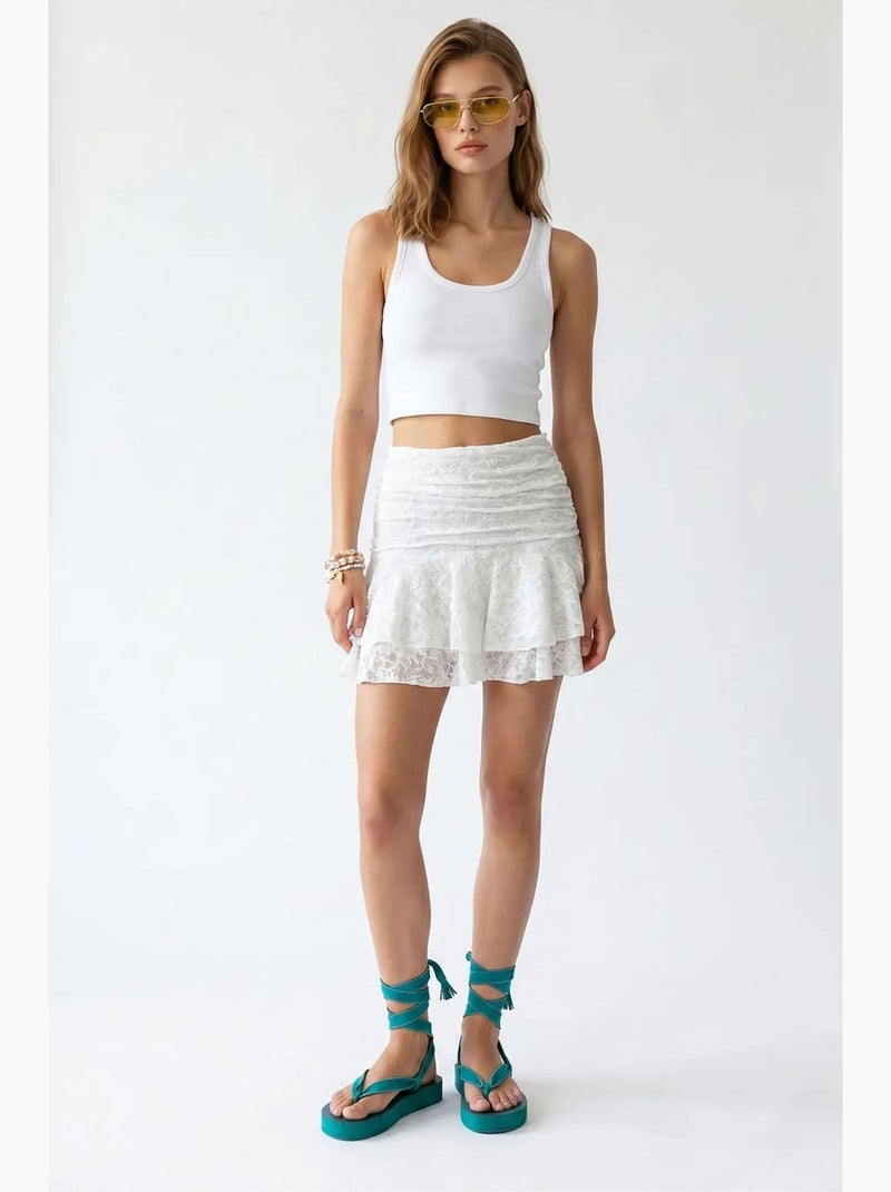 Jupe femme à dentelle mini mixray Blanc - Kiabi
