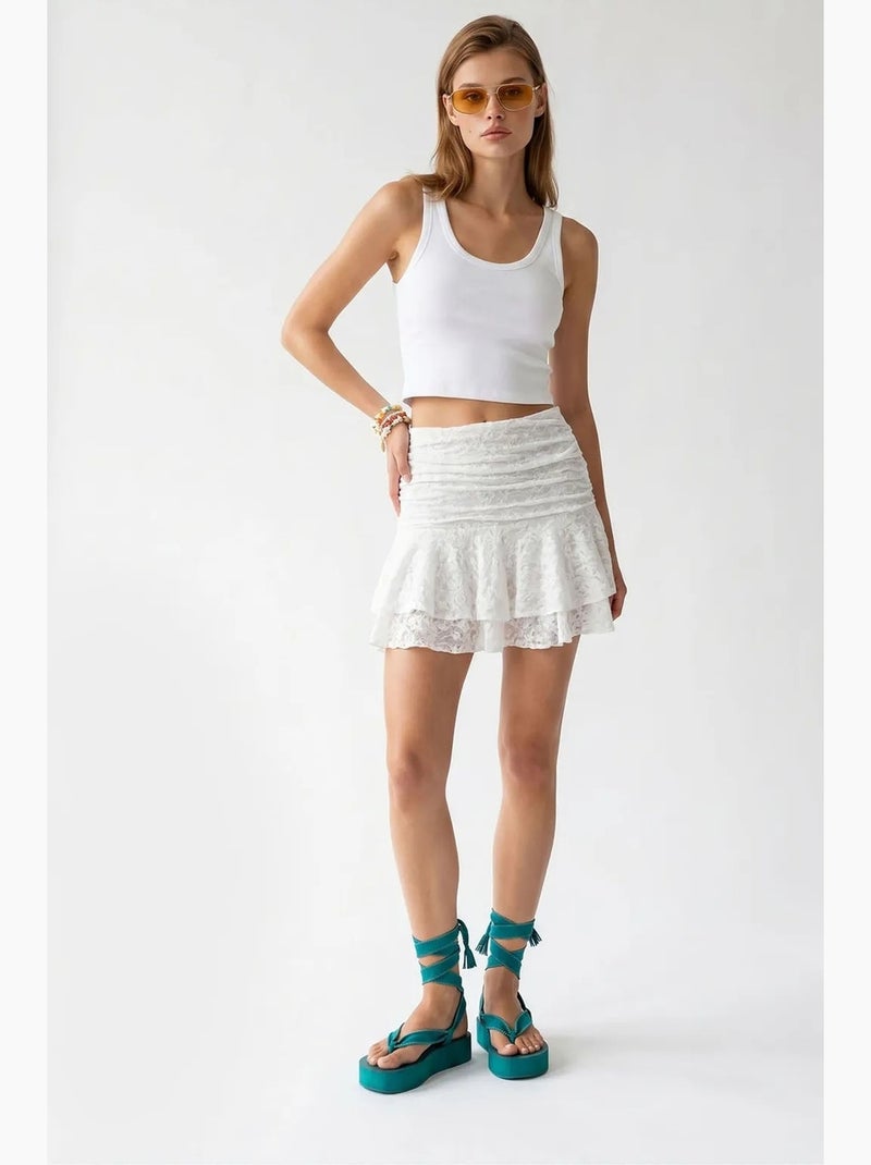 Jupe femme à dentelle mini mixray Blanc - Kiabi