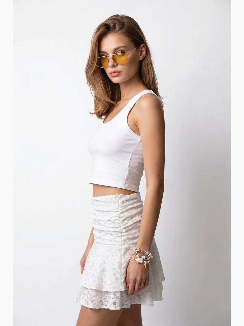 Jupe femme à dentelle mini mixray Blanc - Kiabi