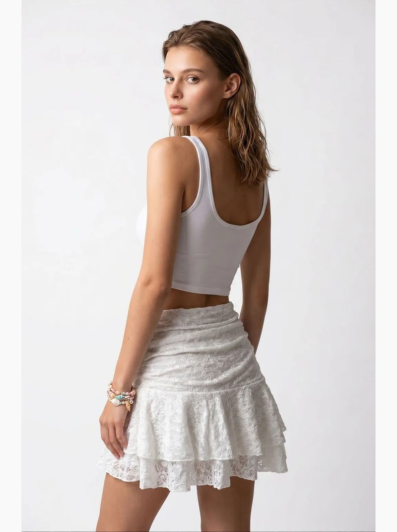 Jupe femme à dentelle mini mixray Blanc - Kiabi
