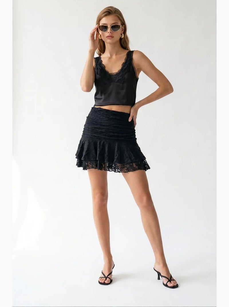 Jupe femme à dentelle mini mixray Noir - Kiabi