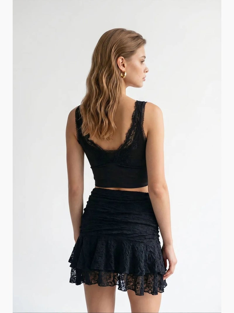 Jupe femme à dentelle mini mixray Noir - Kiabi
