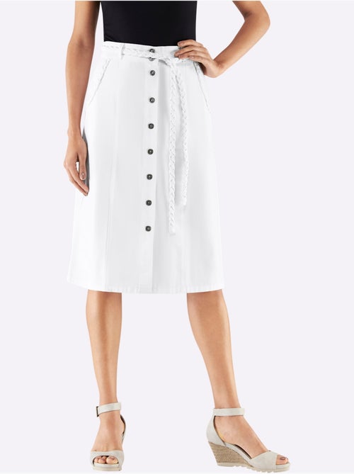 Jupe femme boutonné en imitation jean et ceinture tressée - Taille courte - Witt - Kiabi