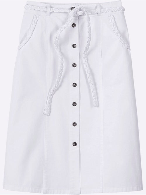 Jupe femme boutonné en imitation jean et ceinture tressée - Taille courte - Witt - Kiabi