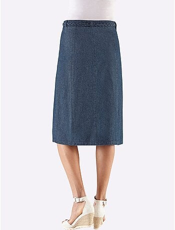 Jupe femme en imitation jean entièrement boutonnée avec ceinture tressée - taille standard - witt