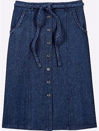 Jupe femme en imitation jean entièrement boutonnée avec ceinture tressée - taille standard - witt