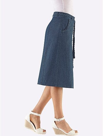 Jupe femme en imitation jean entièrement boutonnée avec ceinture tressée - taille standard - witt