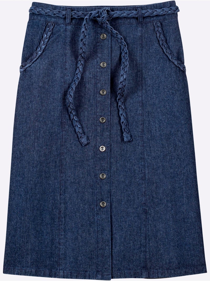 Jupe femme en imitation jean entièrement boutonnée avec ceinture tressée - taille standard - witt Bleu jean - Kiabi