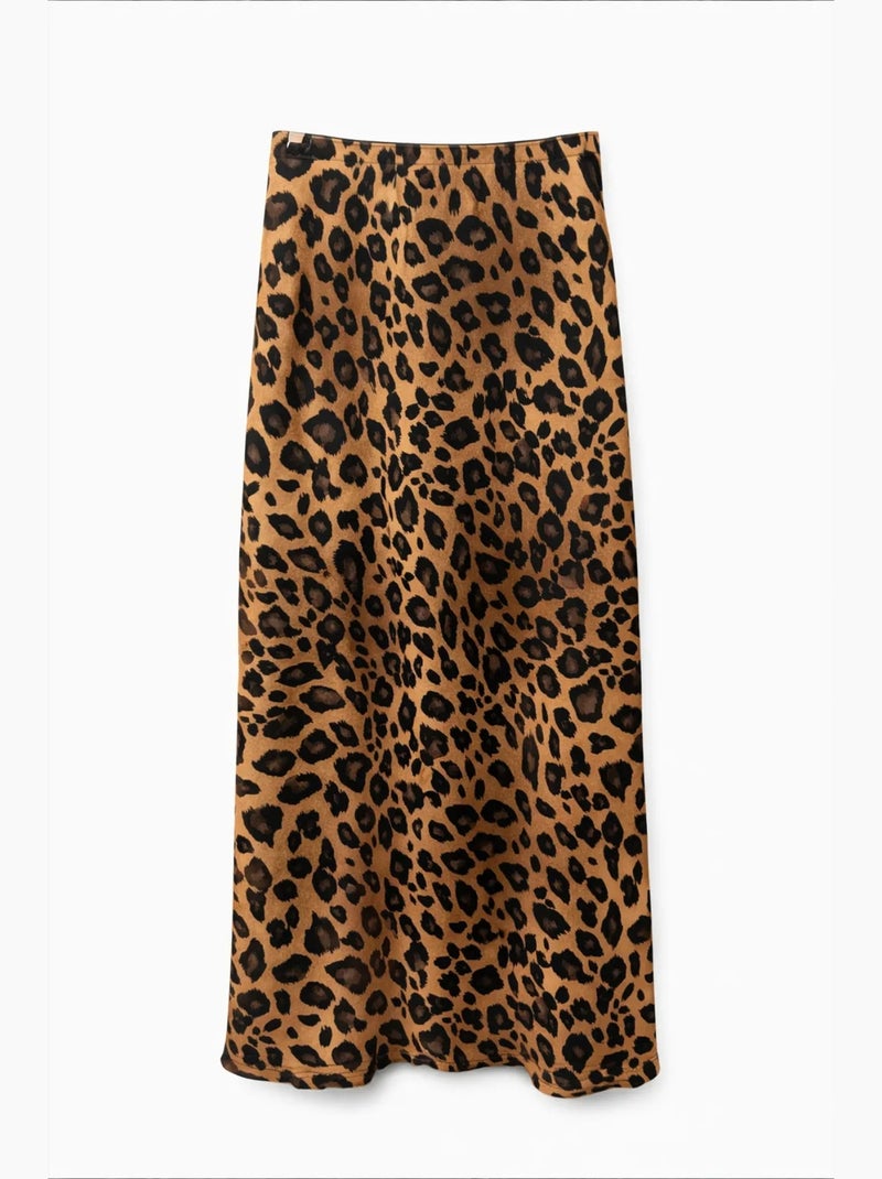 Jupe femme taille haute léopard maxi mixray Camel - Kiabi
