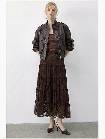 Jupe femme taille haute maxi texturée lucci