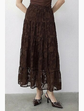Jupe femme taille haute maxi texturée lucci