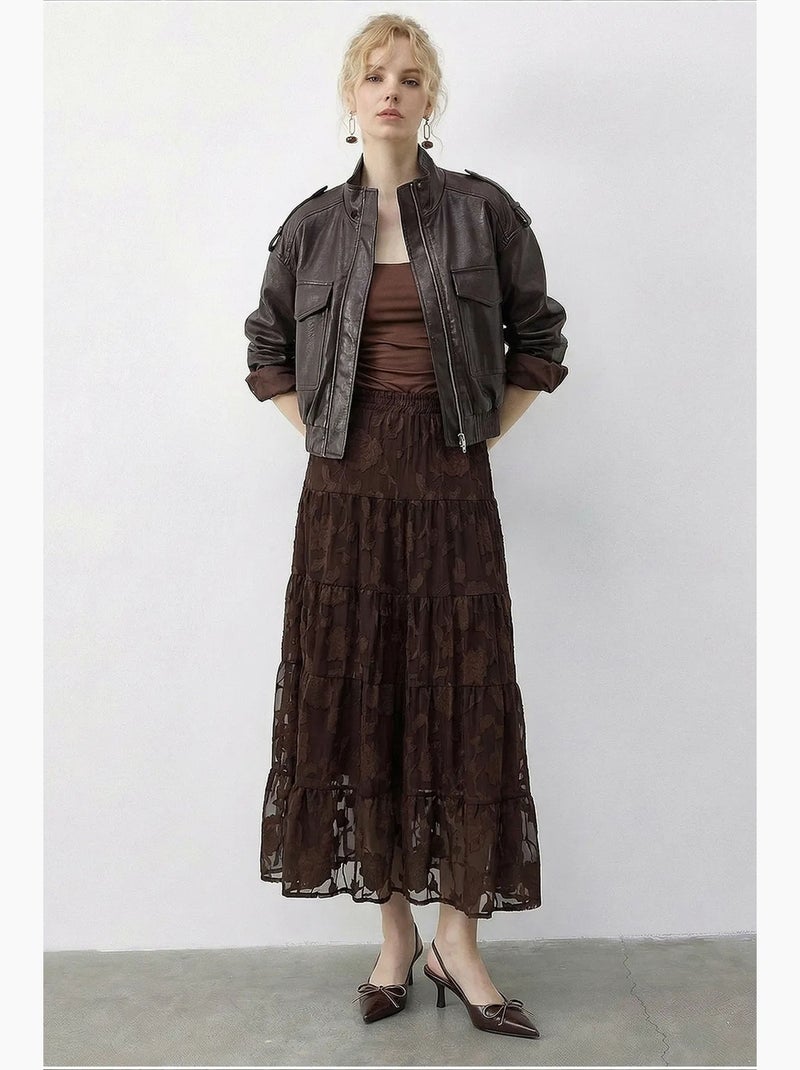 Jupe femme taille haute maxi texturée lucci Marron - Kiabi