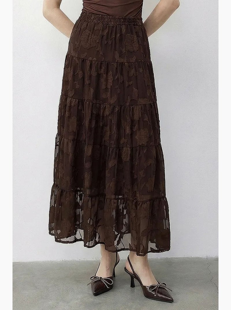 Jupe femme taille haute maxi texturée lucci Marron - Kiabi