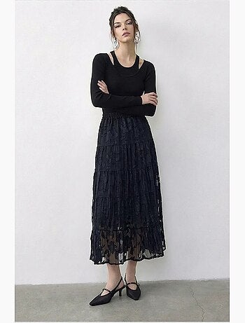 Jupe femme taille haute maxi texturée lucci