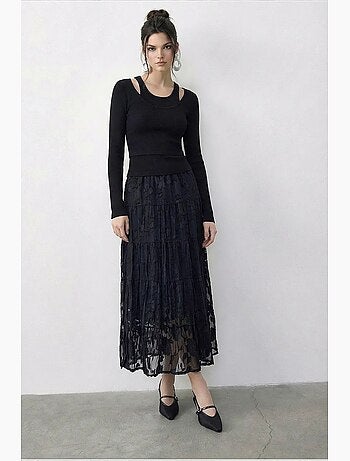 Jupe femme taille haute maxi texturée lucci