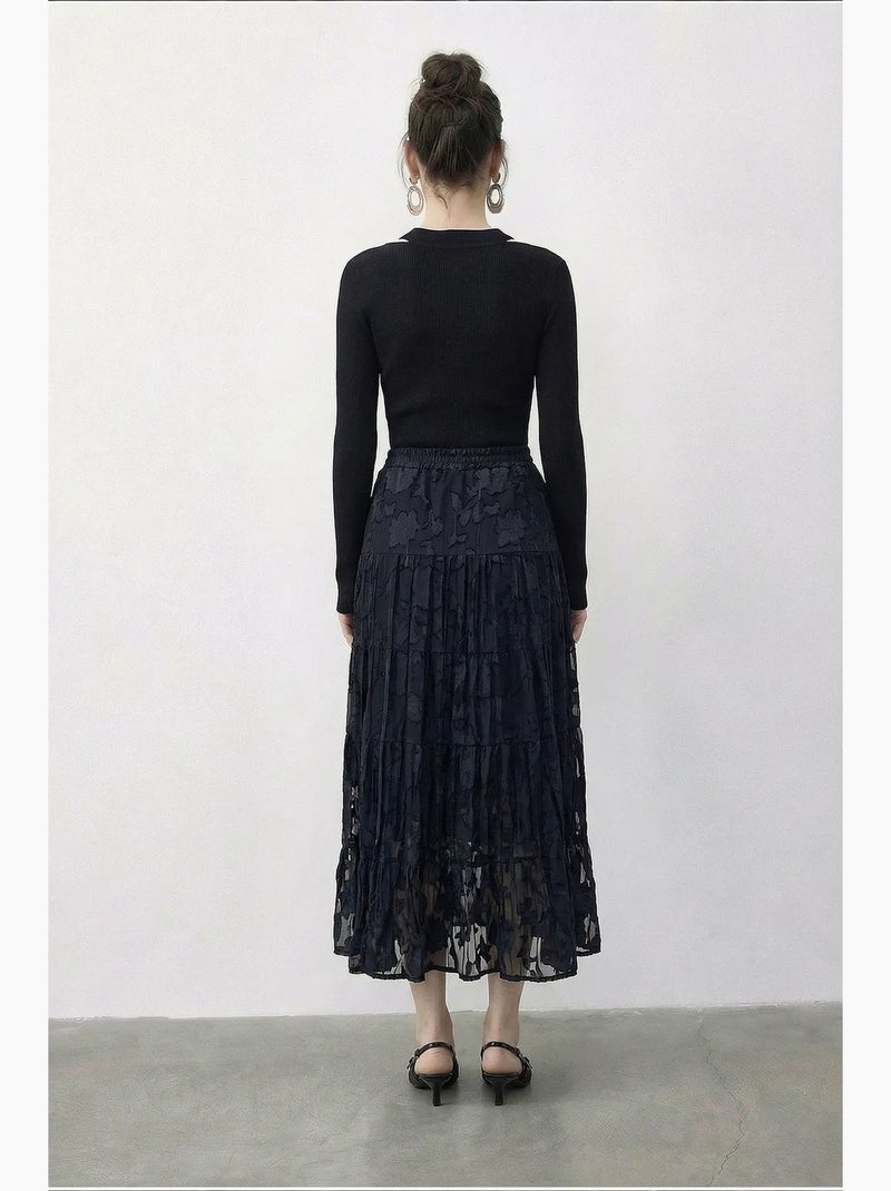 Jupe femme taille haute maxi texturée lucci Noir - Kiabi