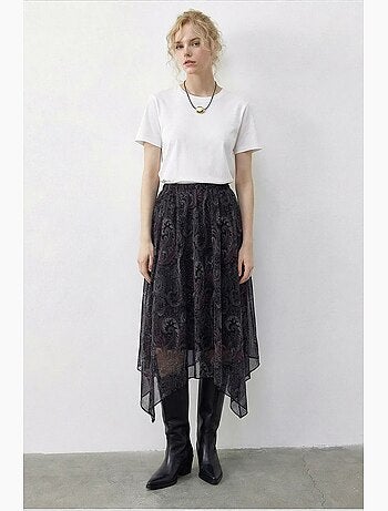 Jupe femme taille haute midi paisley lucci