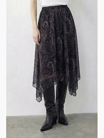 Jupe femme taille haute midi paisley lucci