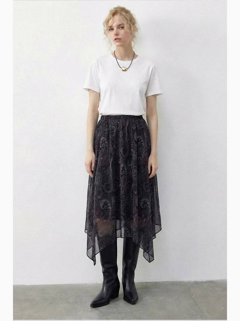 Jupe femme taille haute midi paisley lucci Noir - Kiabi