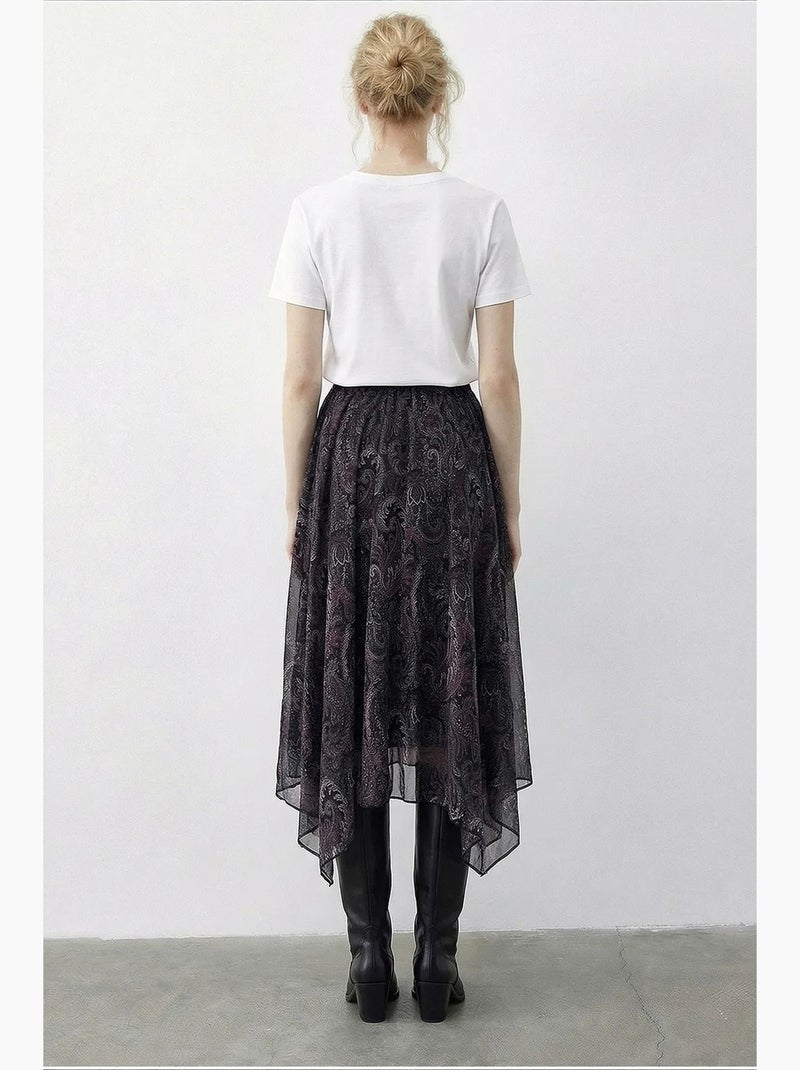 Jupe femme taille haute midi paisley lucci Noir - Kiabi