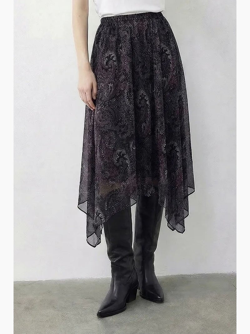 Jupe femme taille haute midi paisley lucci Noir - Kiabi