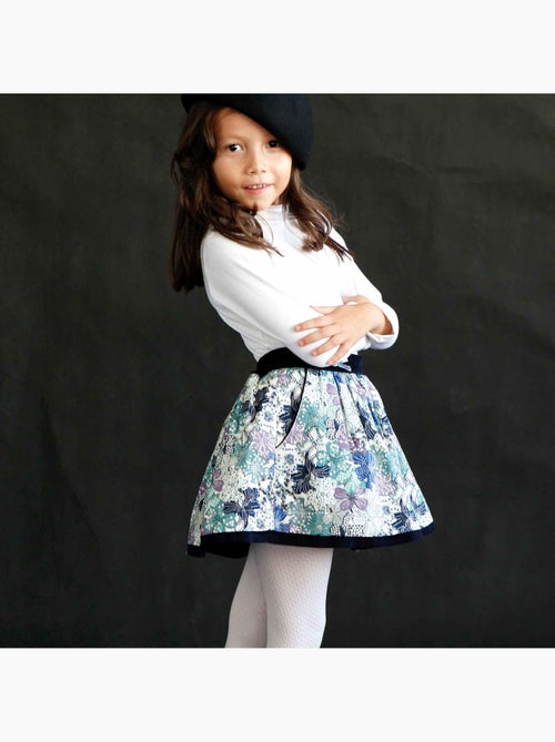 Jupe Fleurie Bleu Marine Lilas pour Fille  LILOU - 'LA FAUTE A VOLTAIRE' - Kiabi