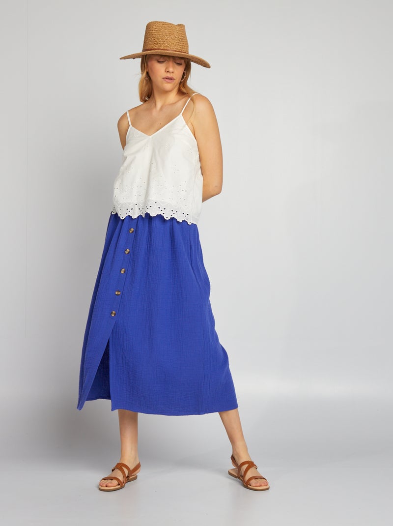 Jupe fluide en gaze de coton Bleu - Kiabi