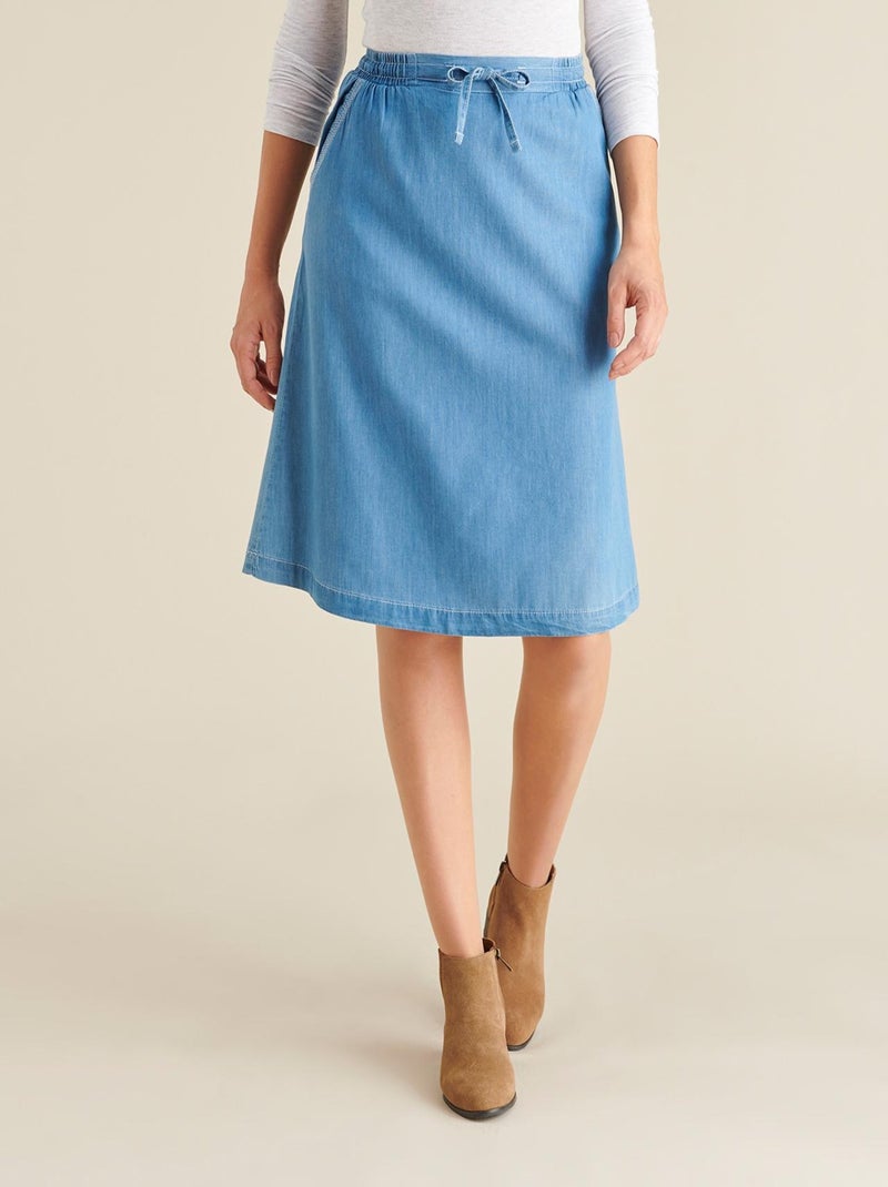 Jupe fluide pur coton - Damart Bleu - Kiabi