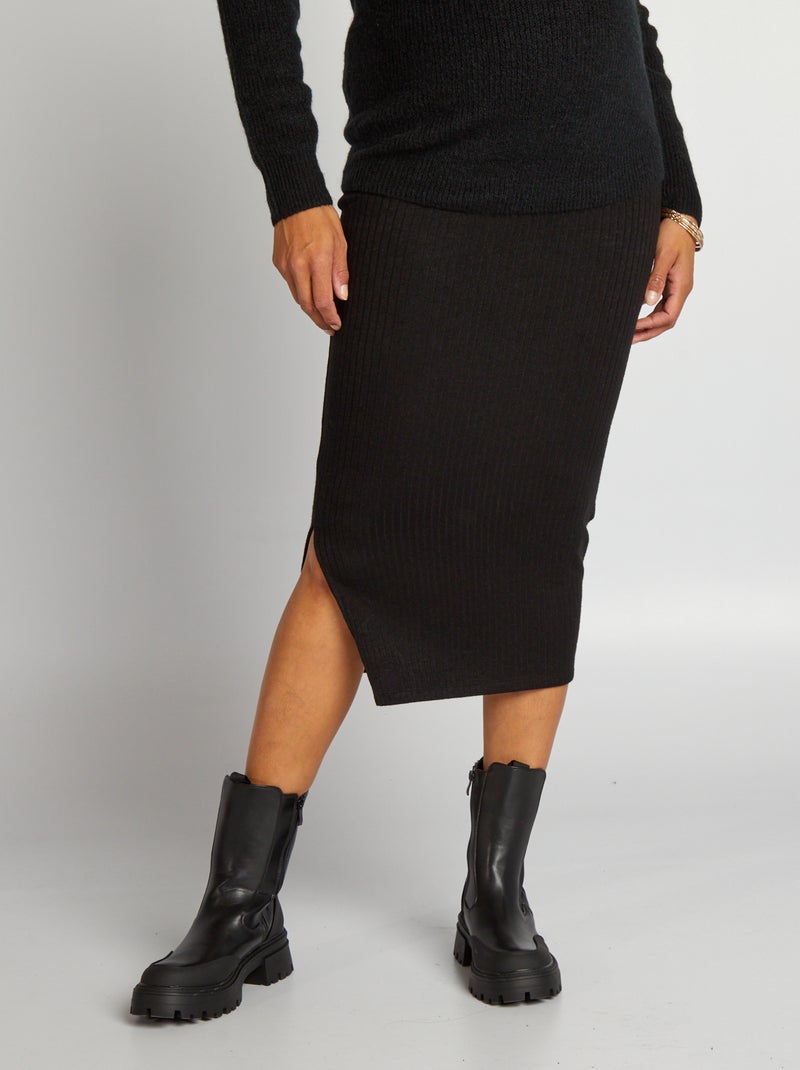 Jupe grossesse en maille rib noir - Kiabi